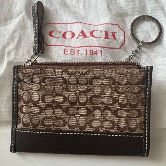 Coach Brown and Black Signature Keychain Wallet - Picture 2 of 4